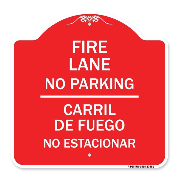 Signmission Fire Lane No Parking-Carril De Fuege No Esta Conar, Red & White Alum Sign, 18" x 18", RW-1818-23981 A-DES-RW-1818-23981 - main